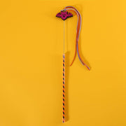 Halloween cat teaser wand toy with bells, bat design, and festive ribbons for interactive cat play.